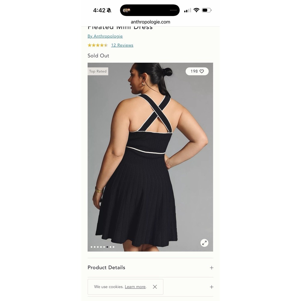 NWT Anthropologie Square-Neck Pleated Mini Black Noir Dress Size M - Picture 5 of 14